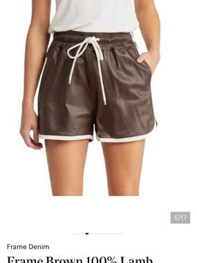 FRAME Brown 100% Lambskin Leather High Rise Athletic Gym Shorts